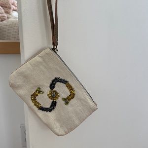 Anthropologie “S” beaded wristlet bag